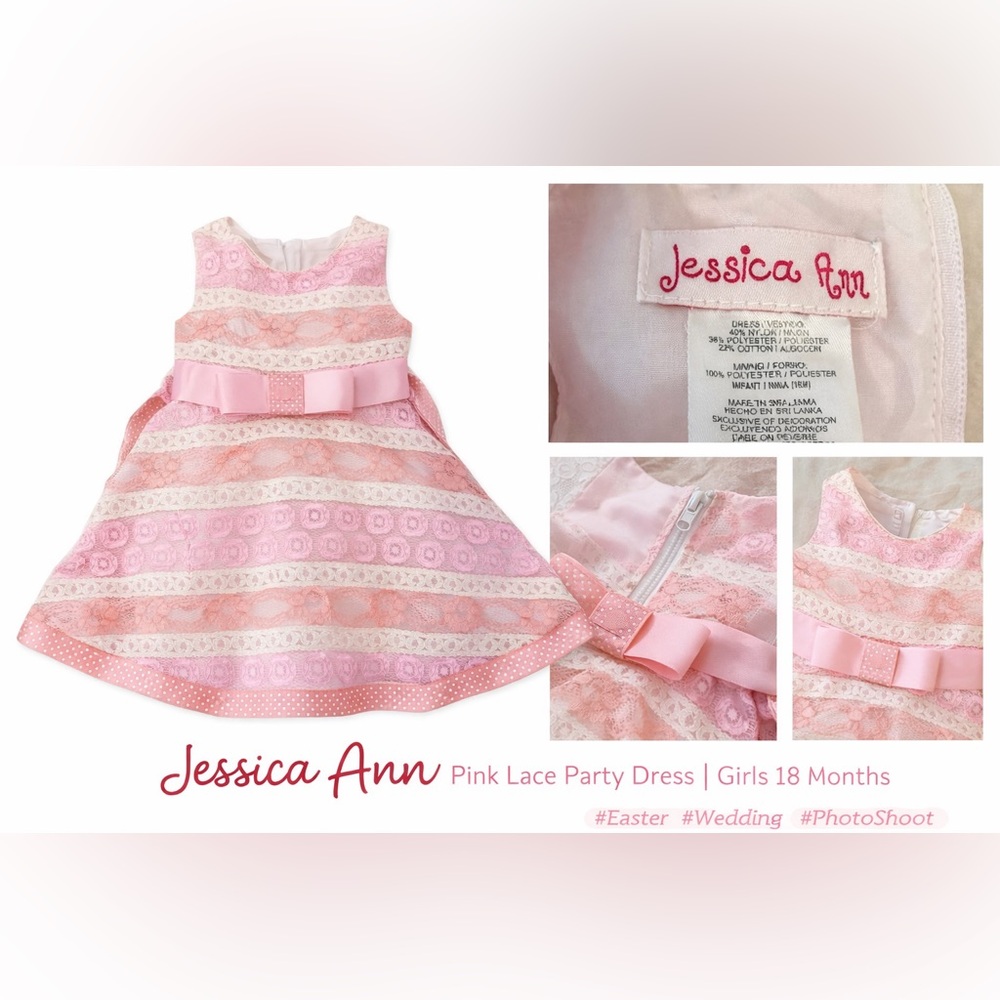 Jessica Ann Baby Girl Pink Lace Party Dress 18M Easter Wedding Photo Outfit